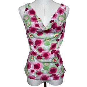 Vintage Studio Y Cowl Neck Floral Tank Top Women L Pink Green Y2K Retro Mod Rave